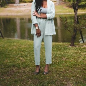 Mint green linen blend suit 💚